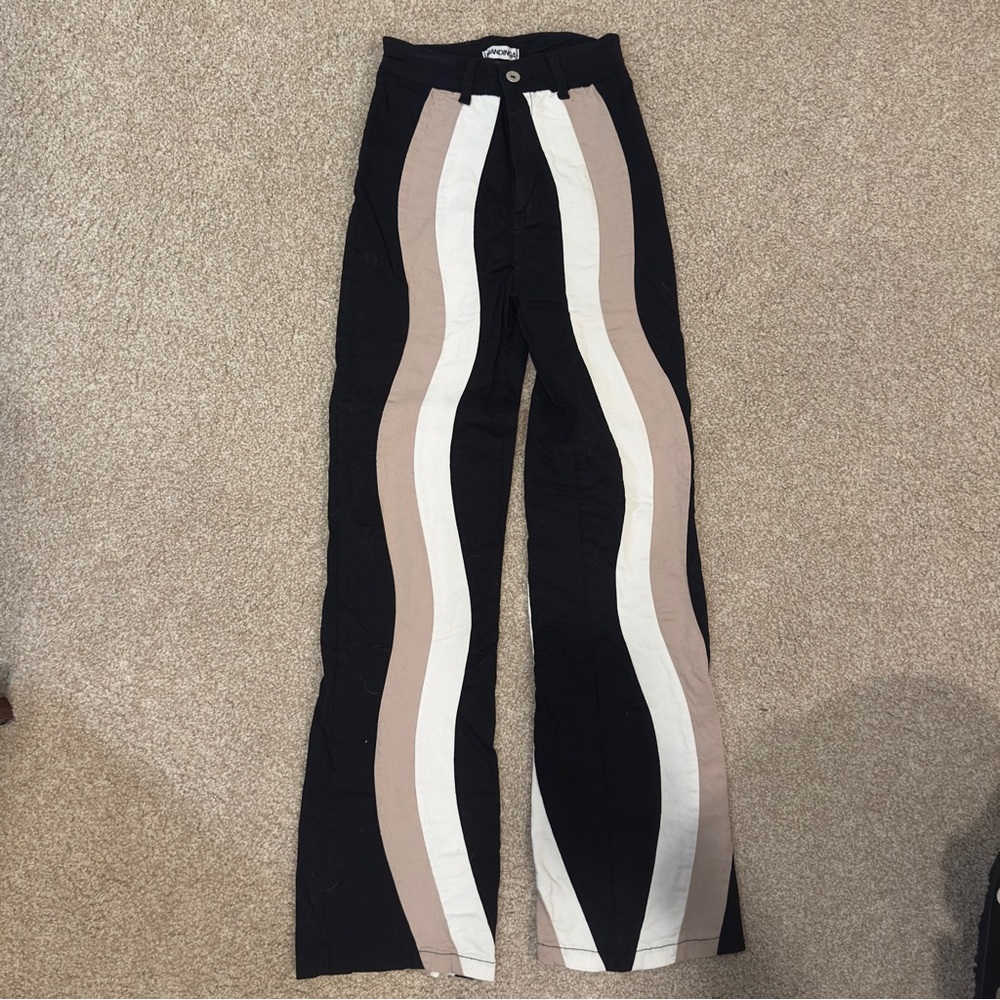 The Ragged Priest Black, White, and Tan Flare Pants